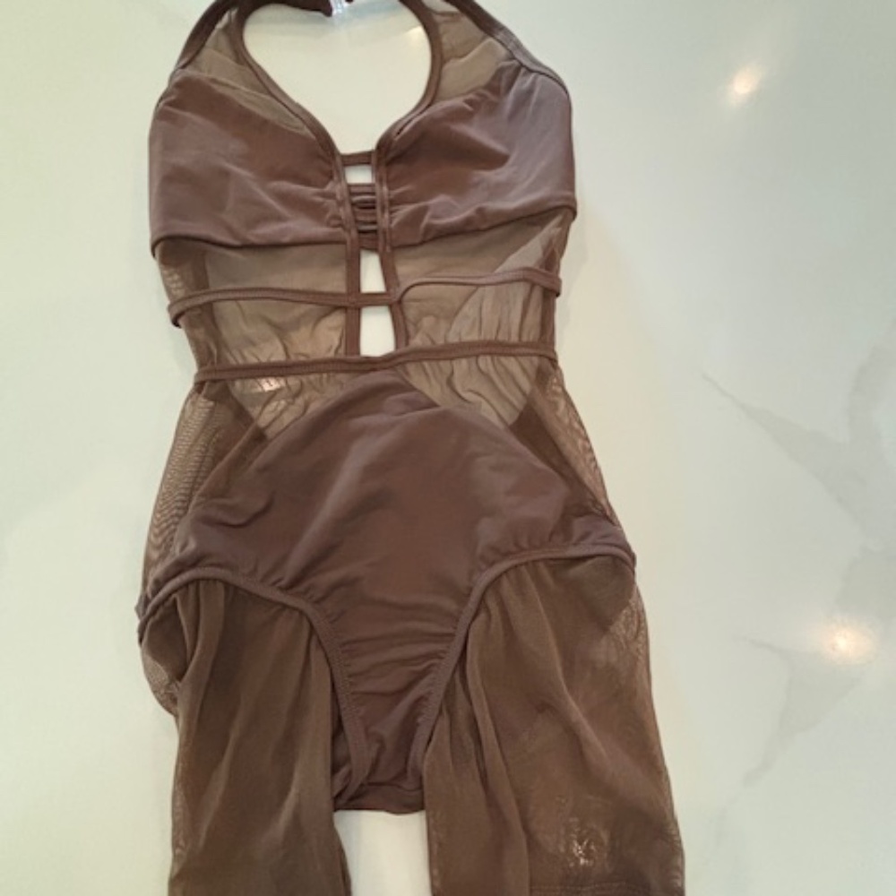 Dance Costume - CH XL - Brown Mesh Unitard Shorts